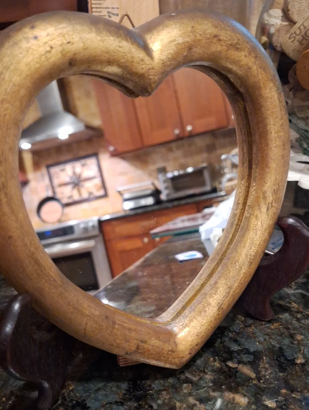 Vintage Wooden Heart Mirror Handmade In Italy.  Italia Gold Decorative